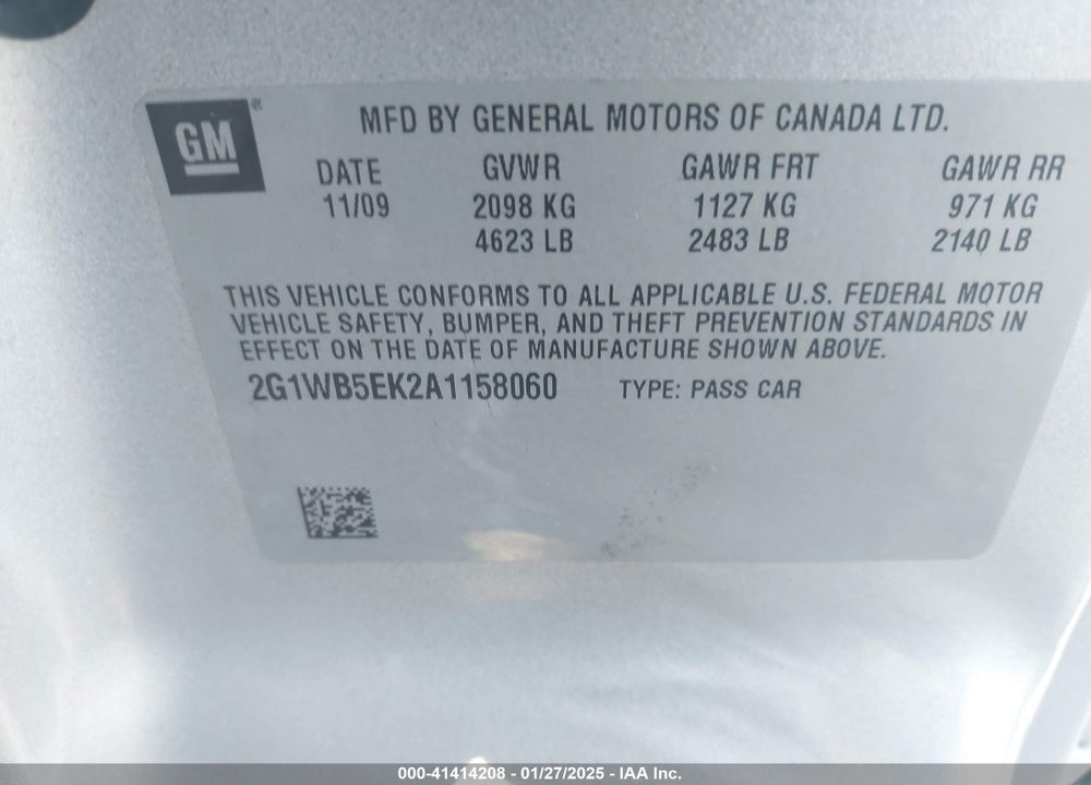 2010 CHEVROLET IMPALA LT VIN: 2G1WB5EK2A1158060