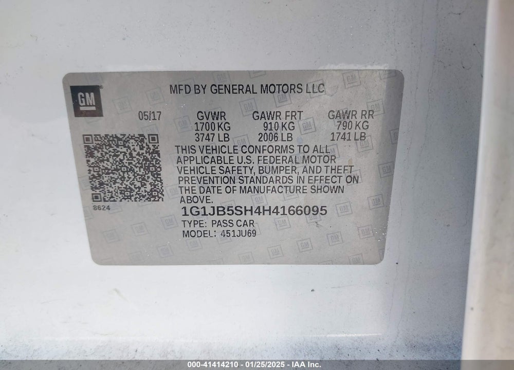 2017 CHEVROLET SONIC VIN: 1G1JB5SH4H4166095