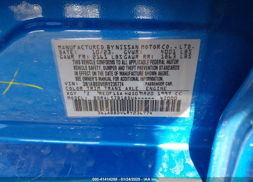 2024 NISSAN SENTRA VIN: 3N1AB8DV6RY236774
