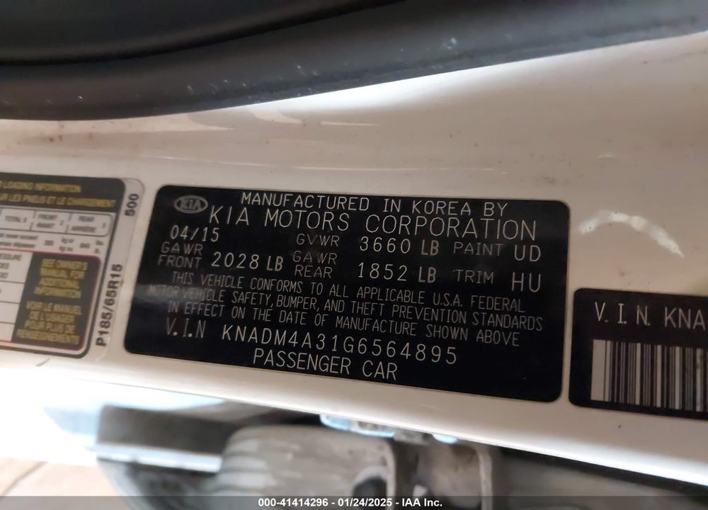 2016 KIA RIO VIN: KNADM4A31G6564895