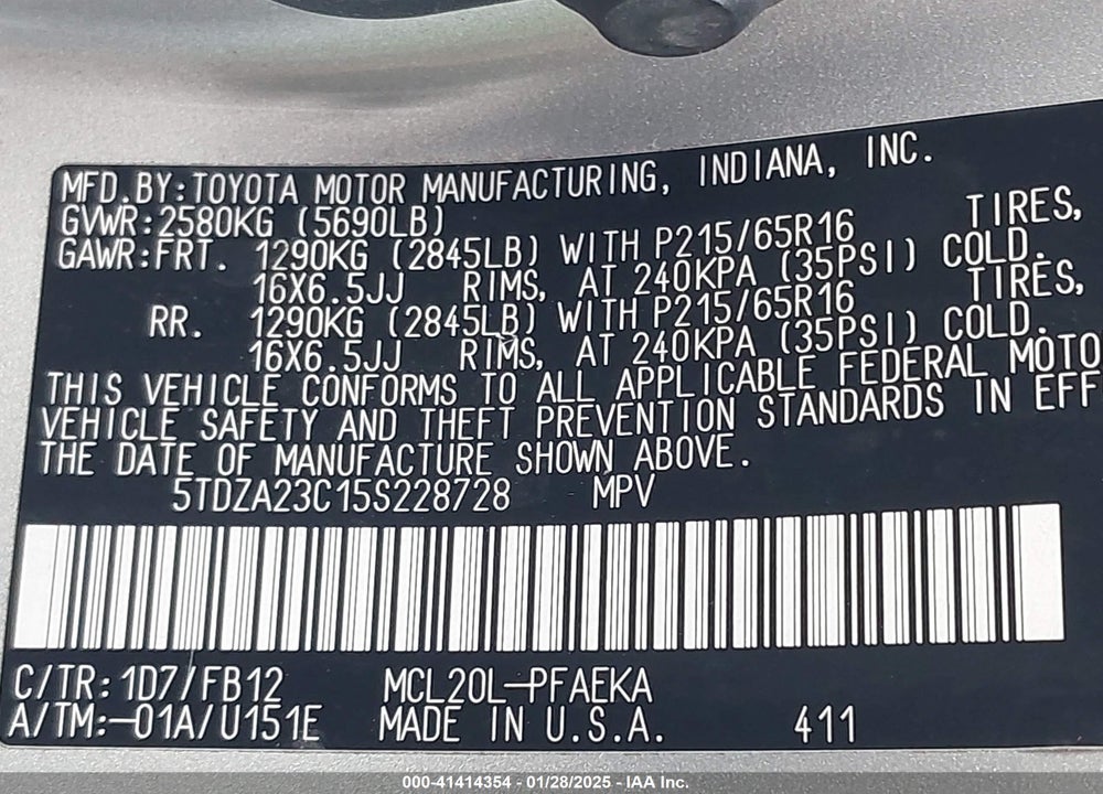 2005 TOYOTA SIENNA LE VIN: 5TDZA23C15S228728