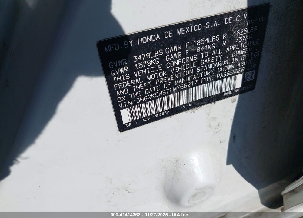2015 HONDA FIT VIN: 3HGGK5H87FM766217