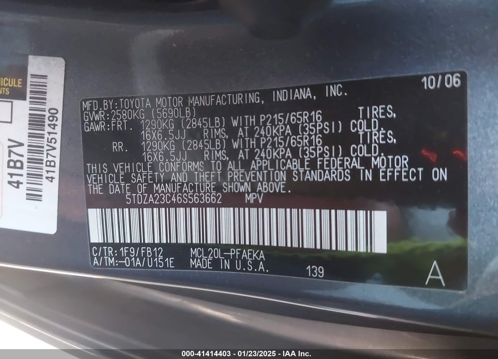 2006 TOYOTA SIENNA CE VIN: 5TDZA23C46S563662