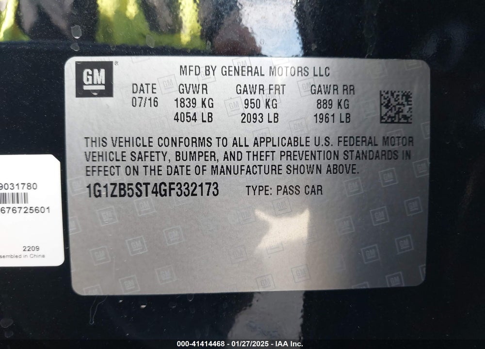 2016 CHEVROLET MALIBU VIN: 1G1ZB5ST4GF332173