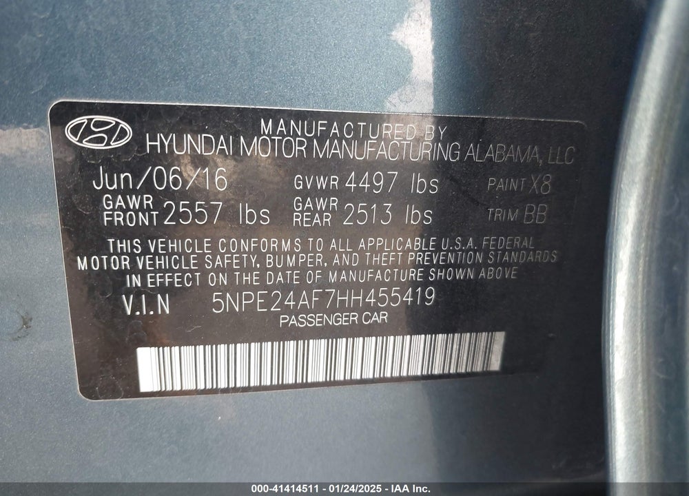 2017 HYUNDAI SONATA VIN: 5NPE24AF7HH455419