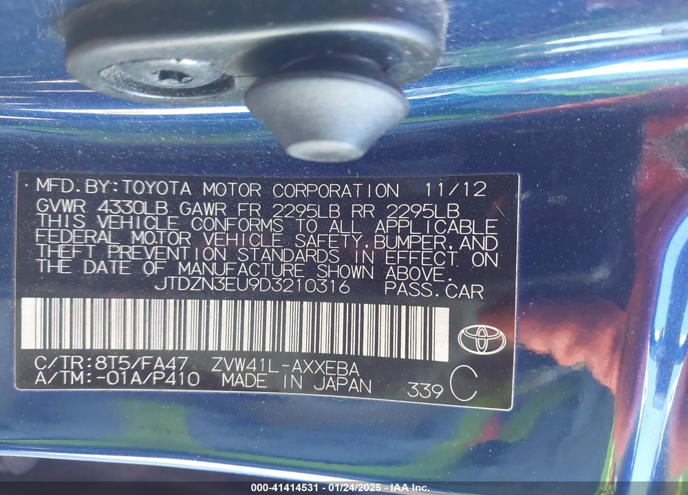 2013 TOYOTA PRIUS V VIN: JTDZN3EU9D3210316
