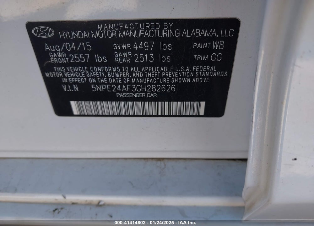 2016 HYUNDAI SONATA VIN: 5NPE24AF3GH282626