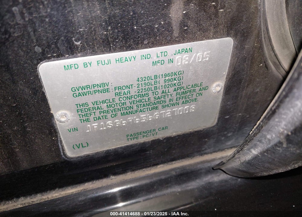 2006 SUBARU FORESTER VIN: JF1SG69656G727008