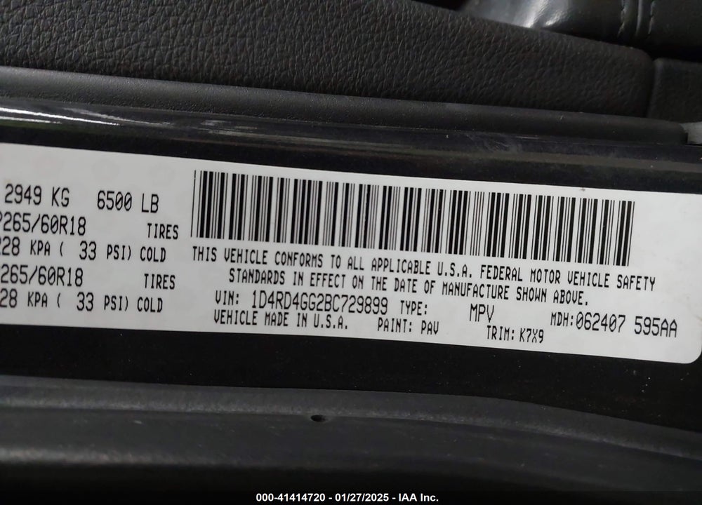 2011 DODGE DURANGO CREW VIN: 1D4RD4GG2BC729899
