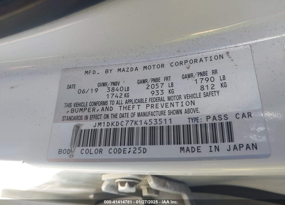 2019 MAZDA CX-3 TOURING VIN: JM1DKDC77K1453511