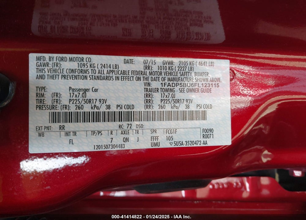 2015 FORD C-MAX HYBRID VIN: 1FADP5BU6FL123115