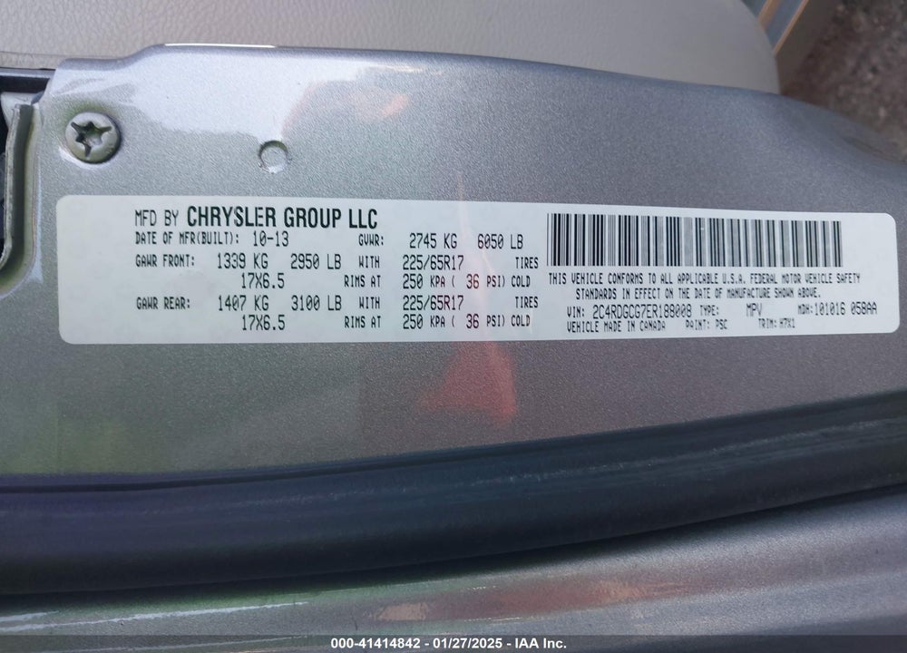 2014 DODGE GRAND CARAVAN SXT VIN: 2C4RDGCG7ER188008