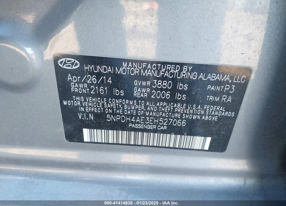2014 HYUNDAI ELANTRA VIN: 5NPDH4AE3EH527066