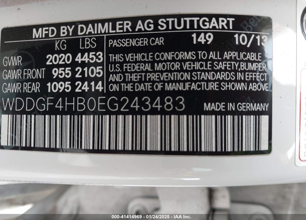 2014 MERCEDES-BENZ C 250 VIN: WDDGF4HB0EG243483