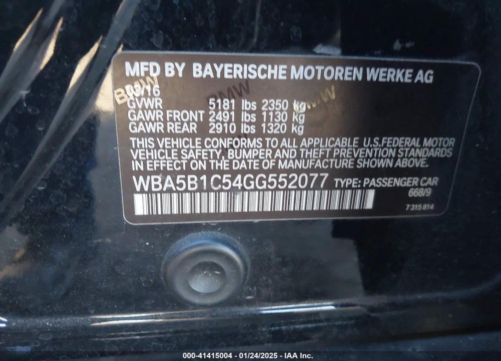 2016 BMW 535 VIN: WBA5B1C54GG552077