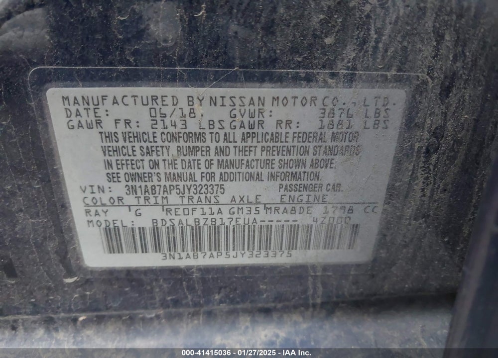 2018 NISSAN SENTRA S VIN: 3N1AB7AP5JY323375