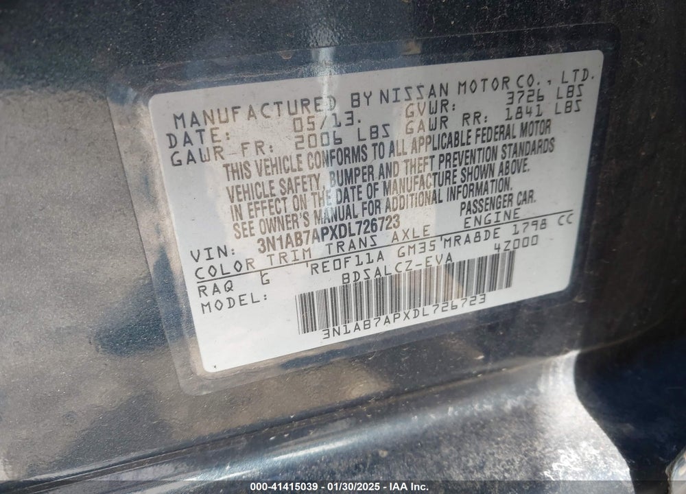 2013 NISSAN SENTRA VIN: 3N1AB7APXDL726723
