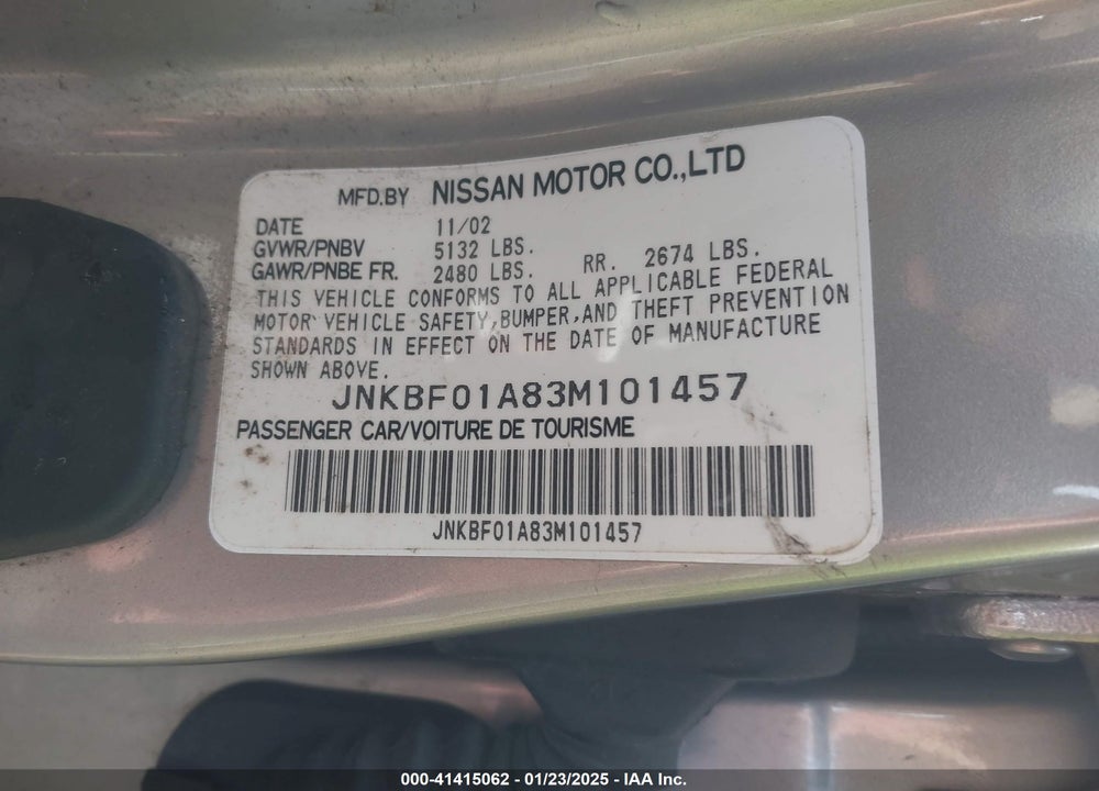 2003 INFINITI Q45 PREMIUM VIN: JNKBF01A83M101457