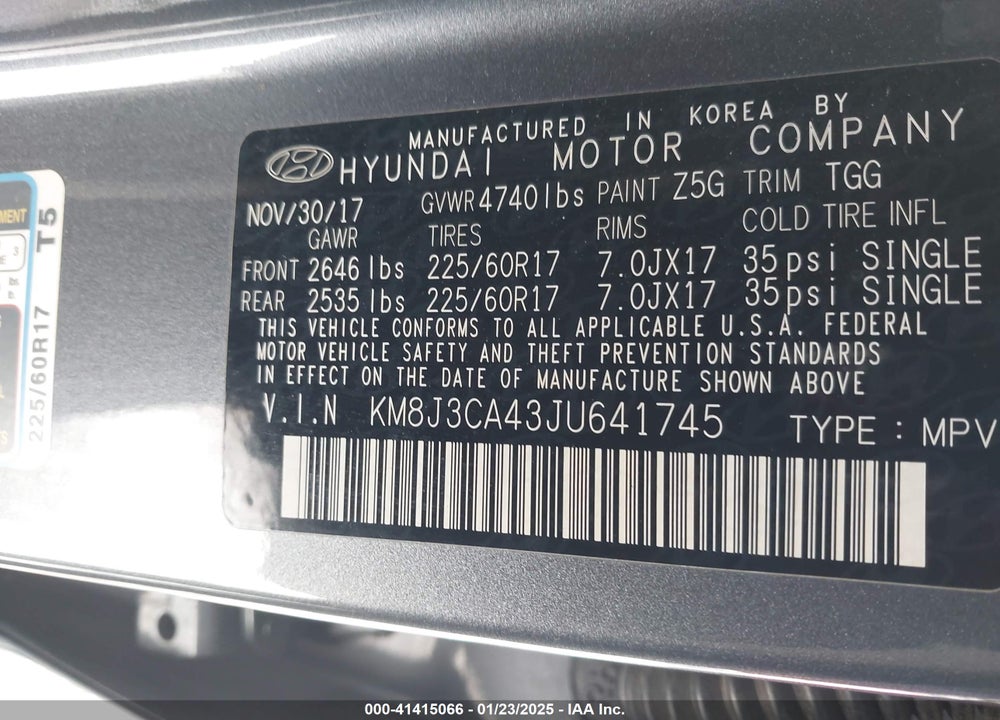 2018 HYUNDAI TUCSON SEL VIN: KM8J3CA43JU641745
