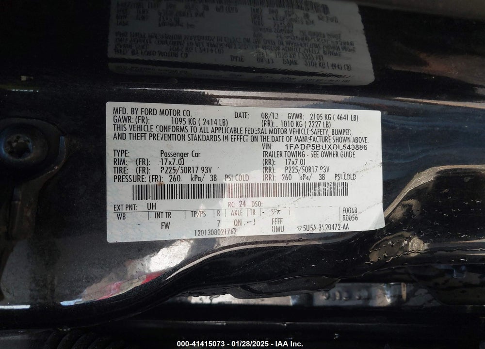 2013 FORD C-MAX HYBRID VIN: 1FADP5BUXDL549886