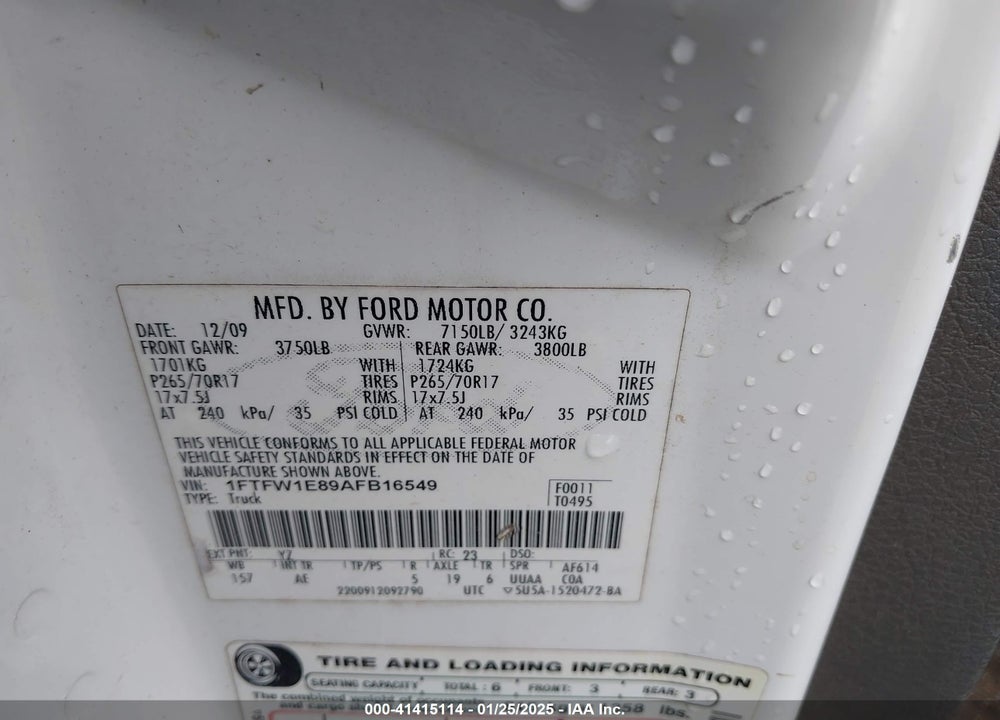 2010 FORD F-150 XL/XLT VIN: 1FTFW1E89AFB16549
