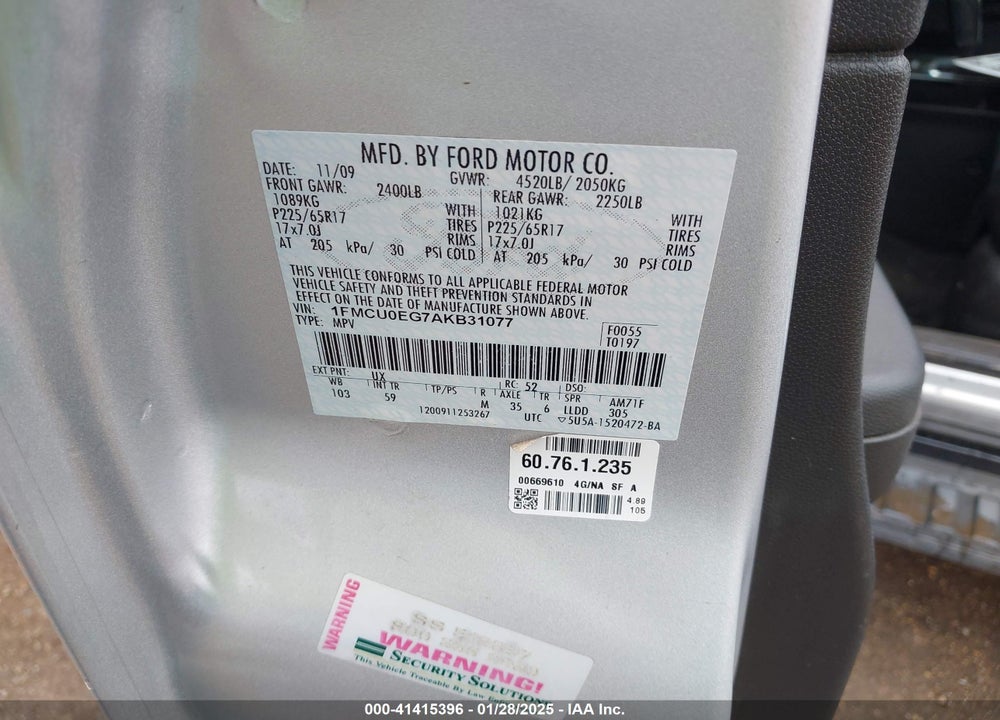 2010 FORD ESCAPE VIN: 1FMCU0EG7AKB31077