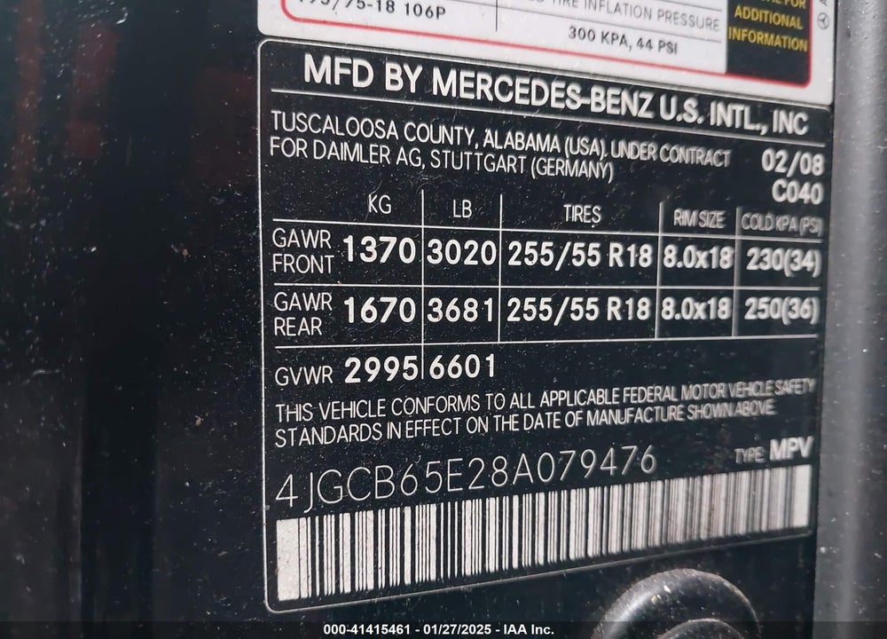 2008 MERCEDES-BENZ R 350 4MATIC VIN: 4JGCB65E28A079476