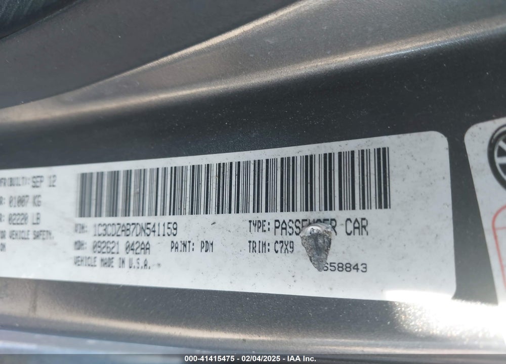 2013 DODGE AVENGER VIN: 1C3CDZAB7DN541159