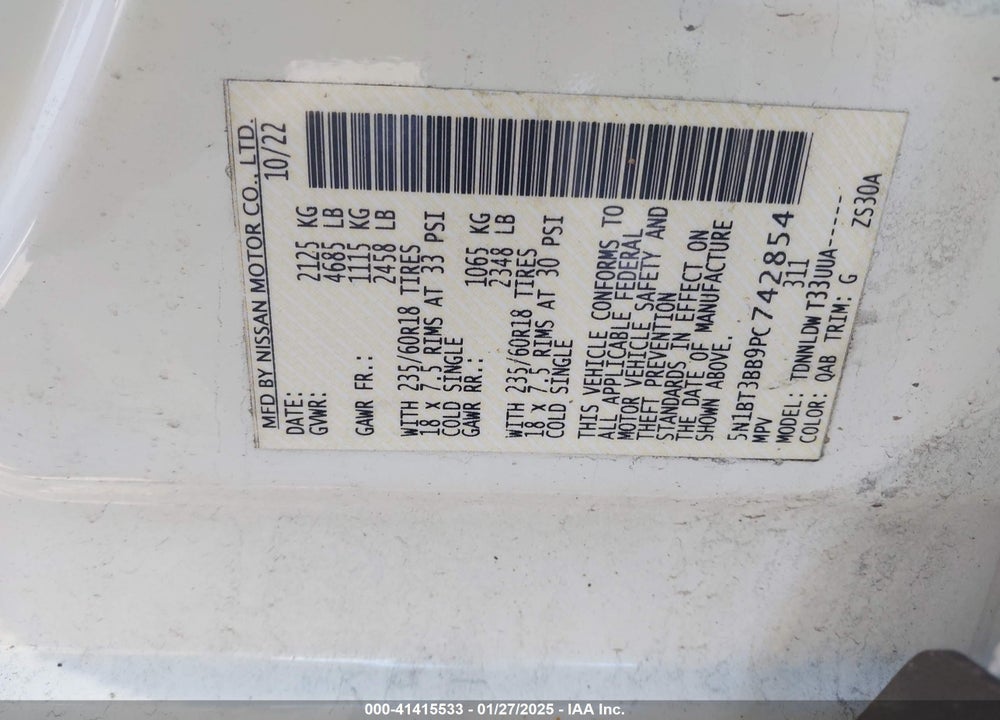 2023 NISSAN ROGUE VIN: 5N1BT3BB9PC742854