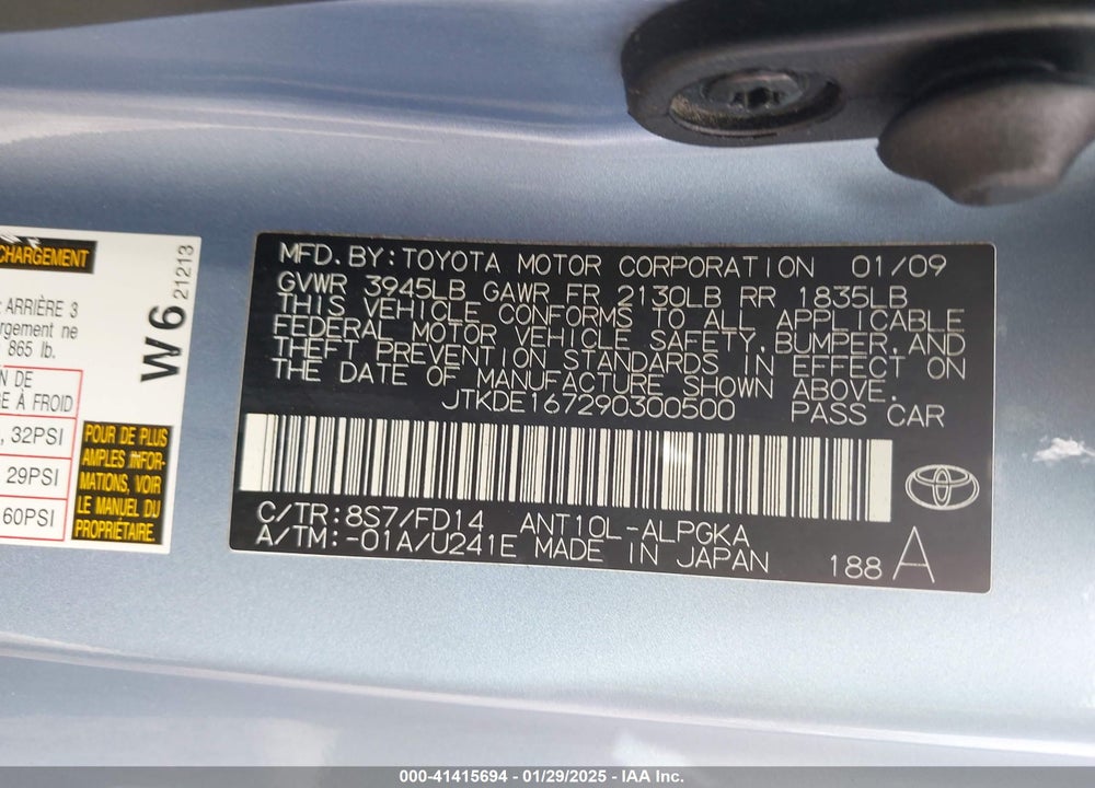 2009 SCION TC VIN: JTKDE167290300500