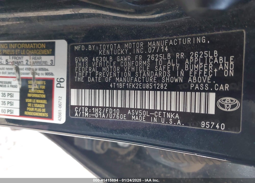 2014 TOYOTA CAMRY VIN: 4T1BF1FK2EU851282