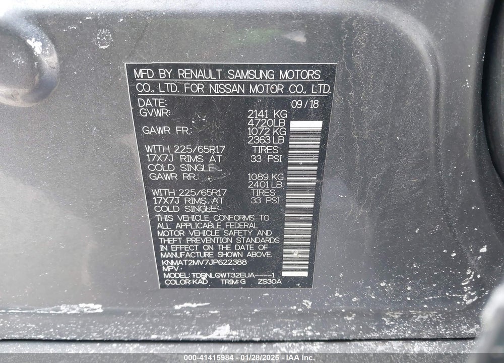 2018 NISSAN ROGUE SV VIN: KNMAT2MV7JP622388