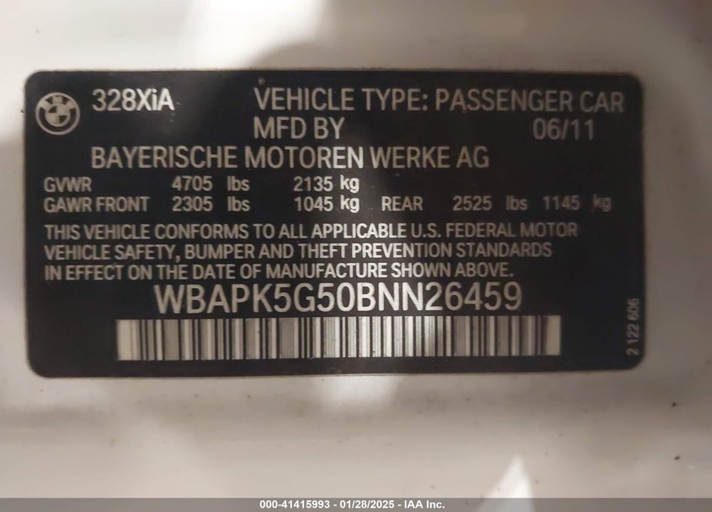 2011 BMW 328I XDRIVE VIN: WBAPK5G50BNN26459