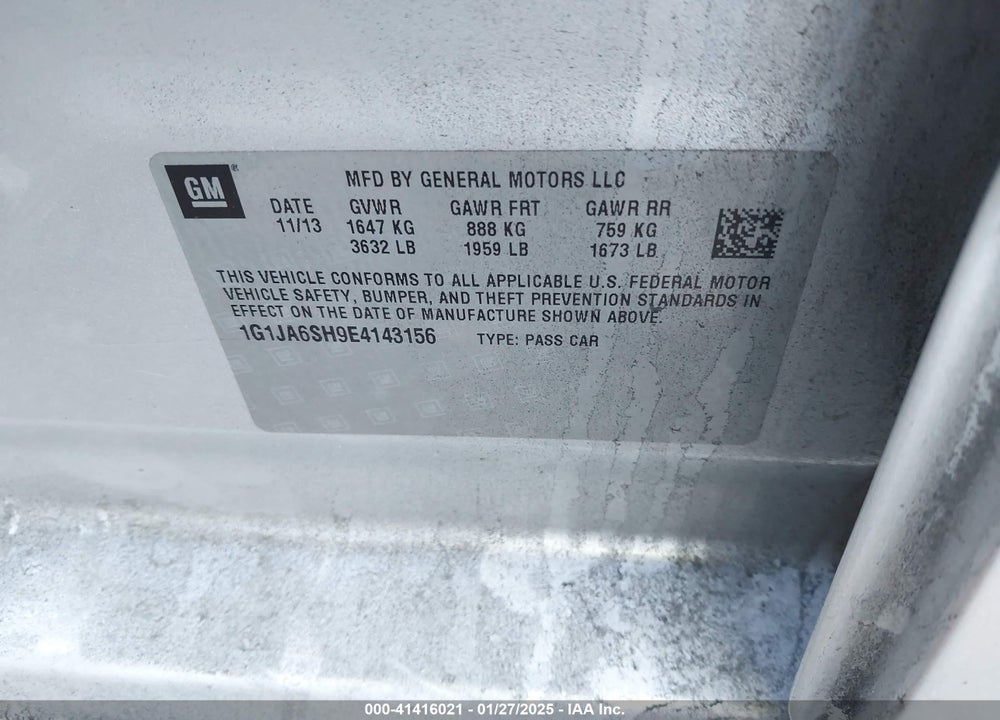 2014 CHEVROLET SONIC LS AUTO VIN: 1G1JA6SH9E4143156