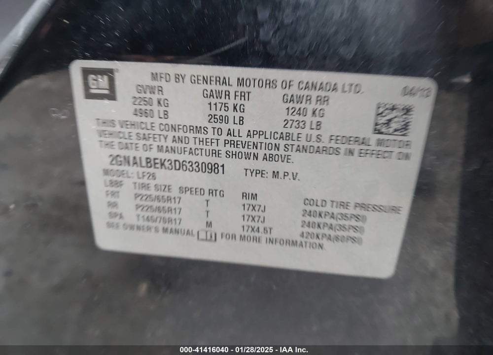 2013 CHEVROLET EQUINOX LS VIN: 2GNALBEK3D6330981