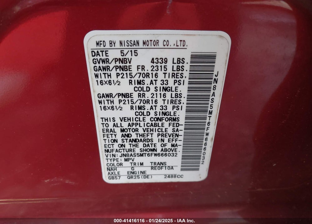 2015 NISSAN ROGUE SELECT VIN: JN8AS5MT6FW666032
