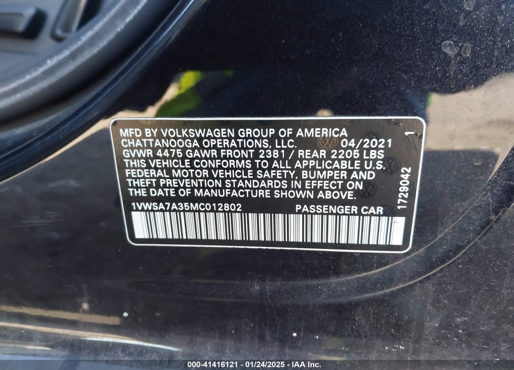 2021 VOLKSWAGEN PASSAT VIN: 1VWSA7A35MC012802