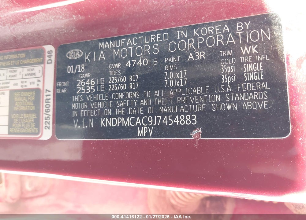 2018 KIA SPORTAGE LX VIN: KNDPMCAC9J7454883