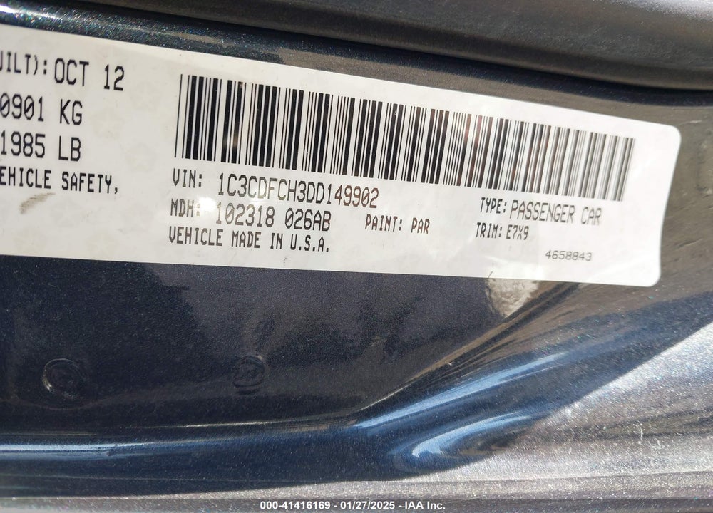 2013 DODGE DART VIN: 1C3CDFCH3DD149902