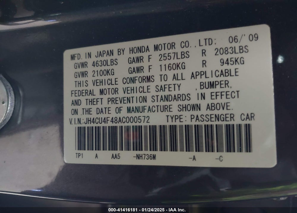 2010 ACURA TSX 3.5 VIN: JH4CU4F48AC000572