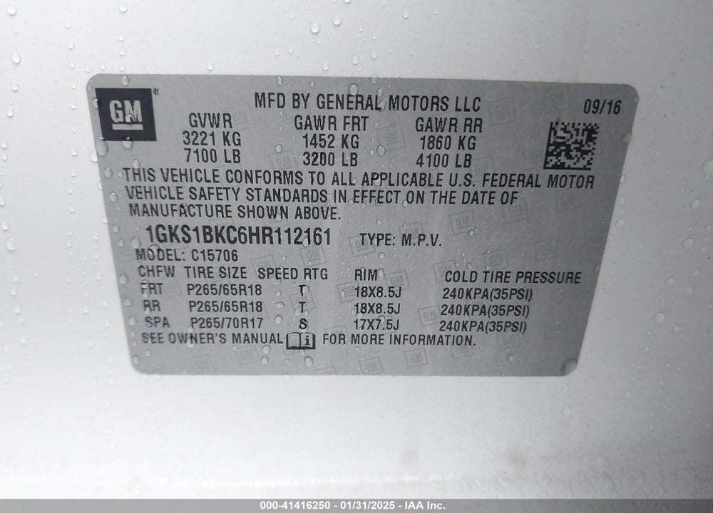 2017 GMC YUKON SLT VIN: 1GKS1BKC6HR112161