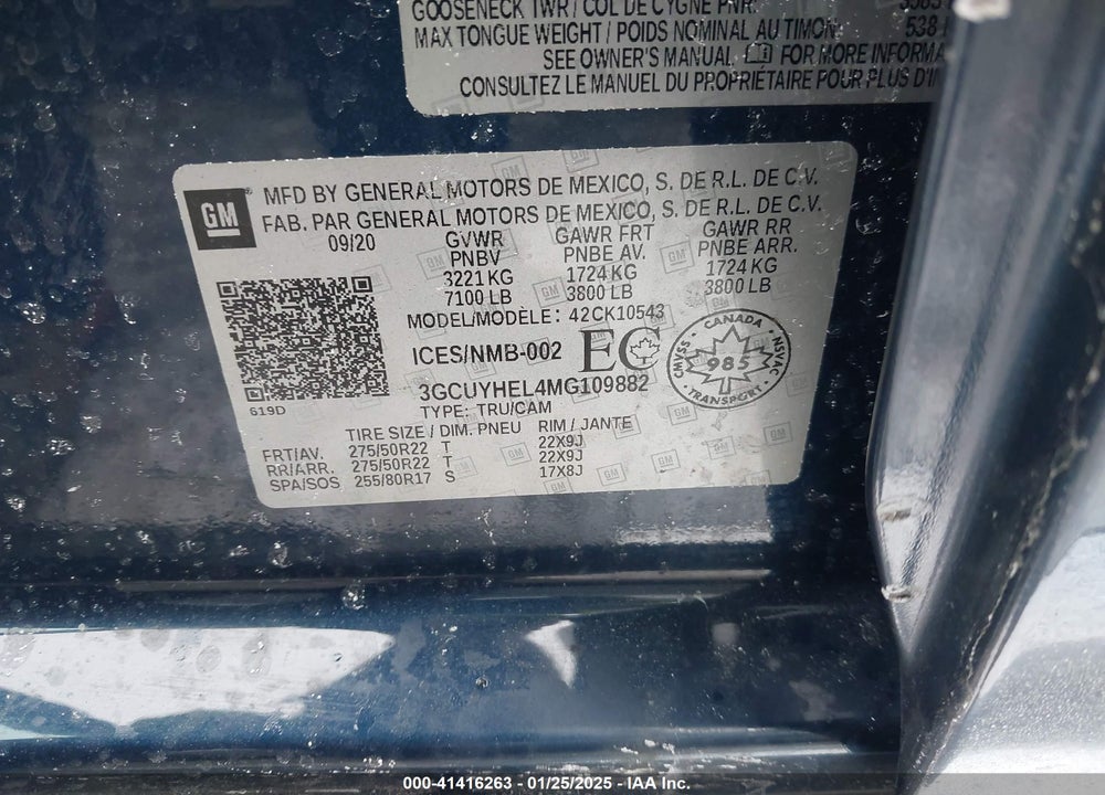 2021 CHEVROLET SILVERADO VIN: 3GCUYHEL4MG109882