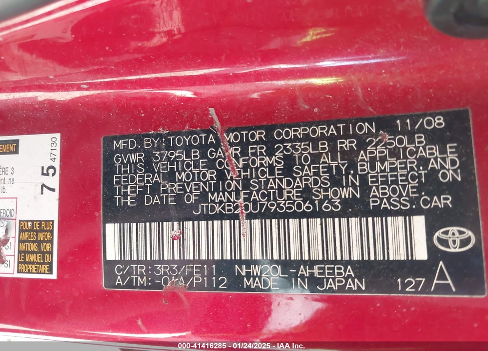 2009 TOYOTA PRIUS VIN: JTDKB20U793506163