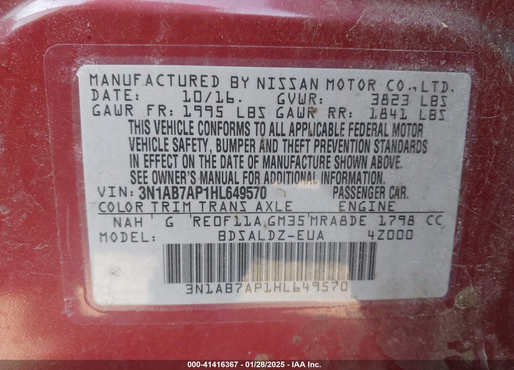 2017 NISSAN SENTRA VIN: 3N1AB7AP1HL649570