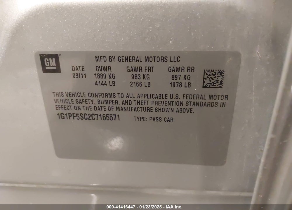 2012 CHEVROLET CRUZE VIN: 1G1PF5SC2C7165571