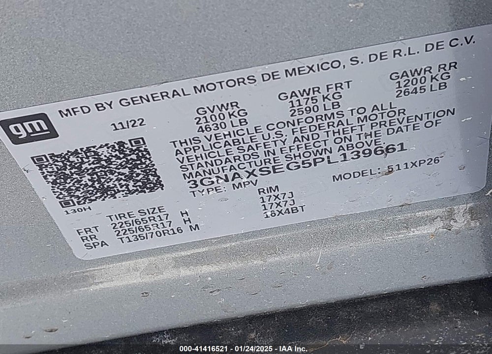2023 CHEVROLET EQUINOX AWD LS VIN: 3GNAXSEG5PL139661