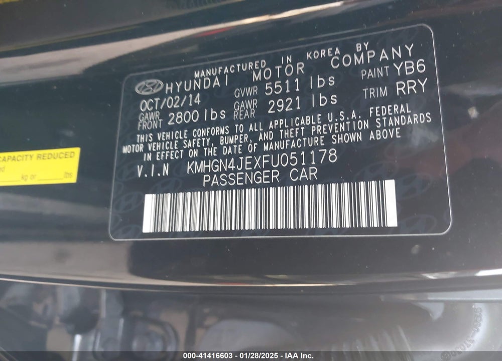 2015 HYUNDAI GENESIS VIN: KMHGN4JEXFU051178