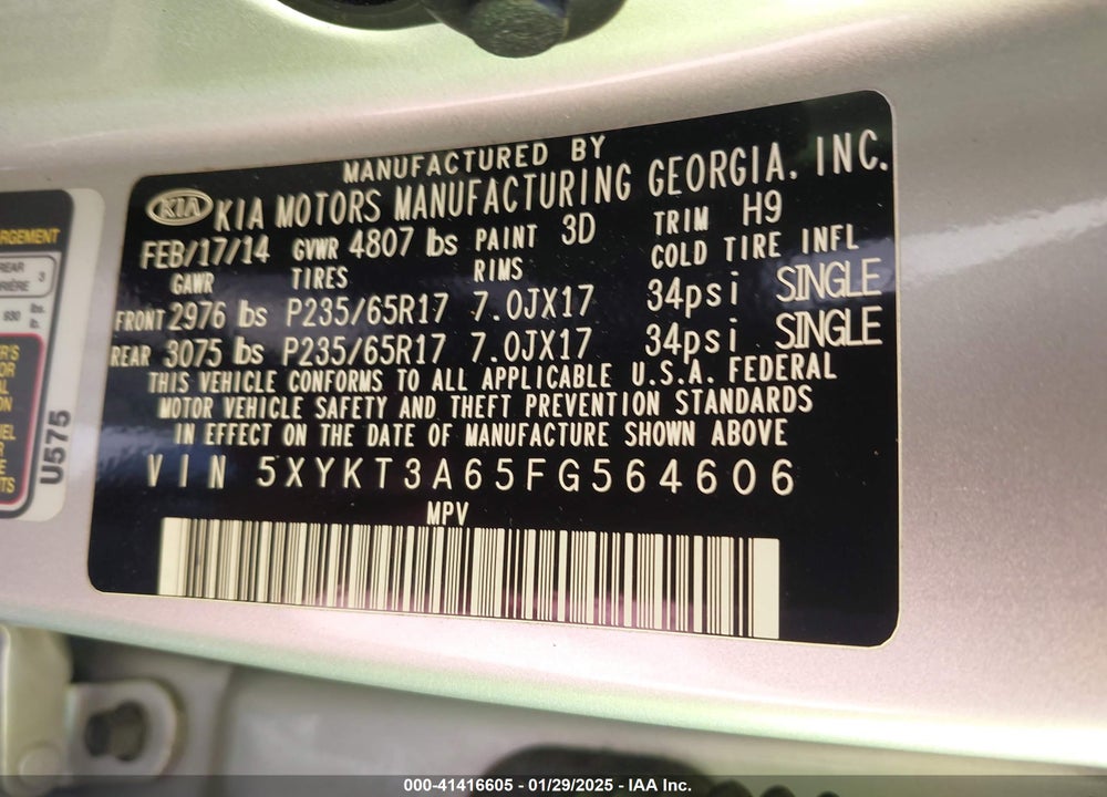 2015 KIA SORENTO LX VIN: 5XYKT3A65FG564606