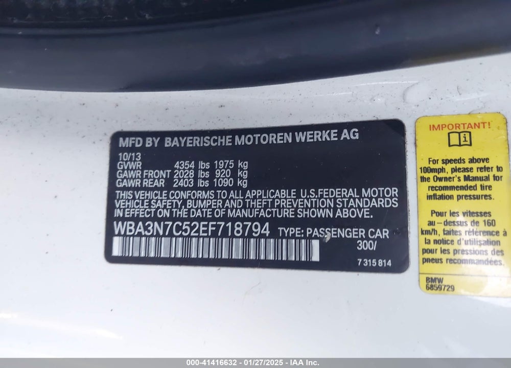 2014 BMW 428I VIN: WBA3N7C52EF718794