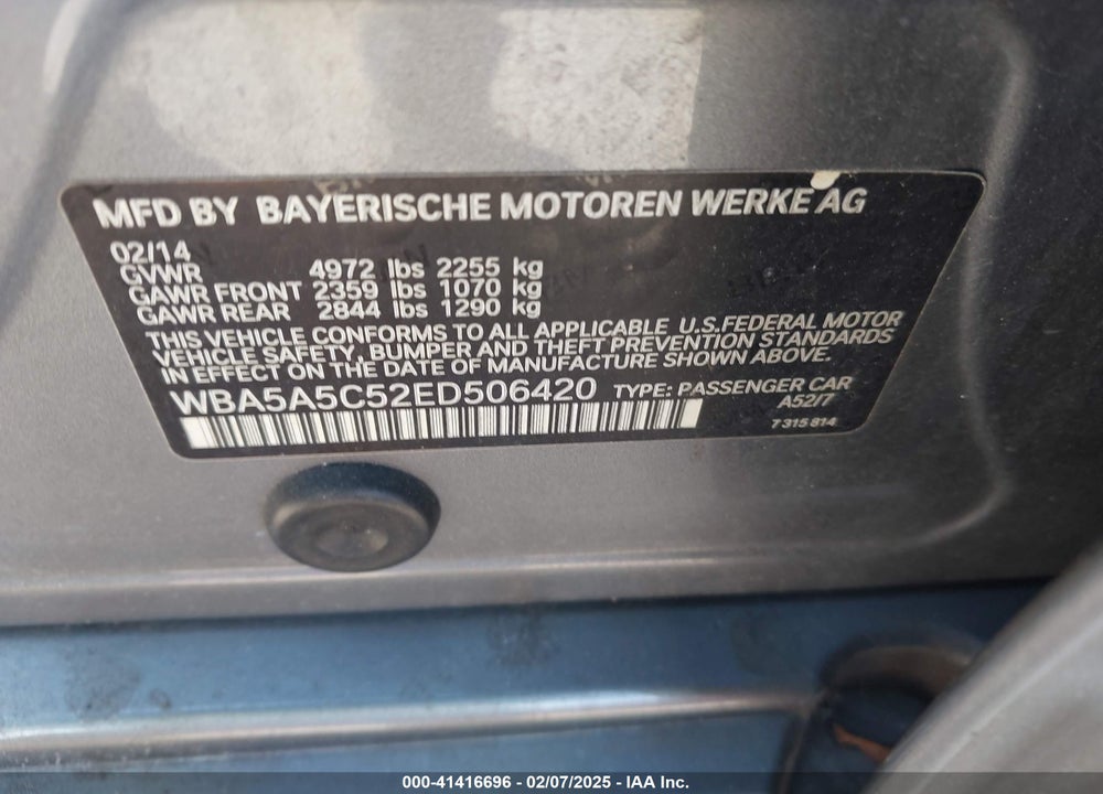2014 BMW 528I VIN: WBA5A5C52ED506420